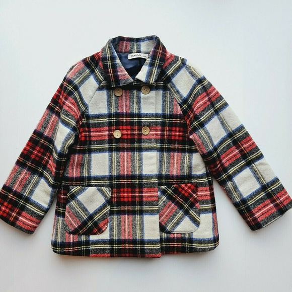 Mauve Black & Red Plaid Tartan Wool Coat